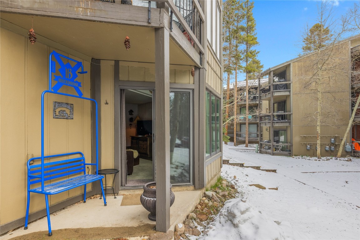 1179 Ski Hill Road, Unit 147 Breckenridge, CO 80424 - Photo 22 of 43 a backyard of a house with barbeque oven table and chairs