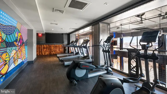 a view of a room with gym equipment