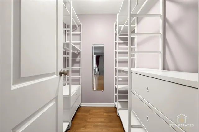 a view of walk in closet with empty racks