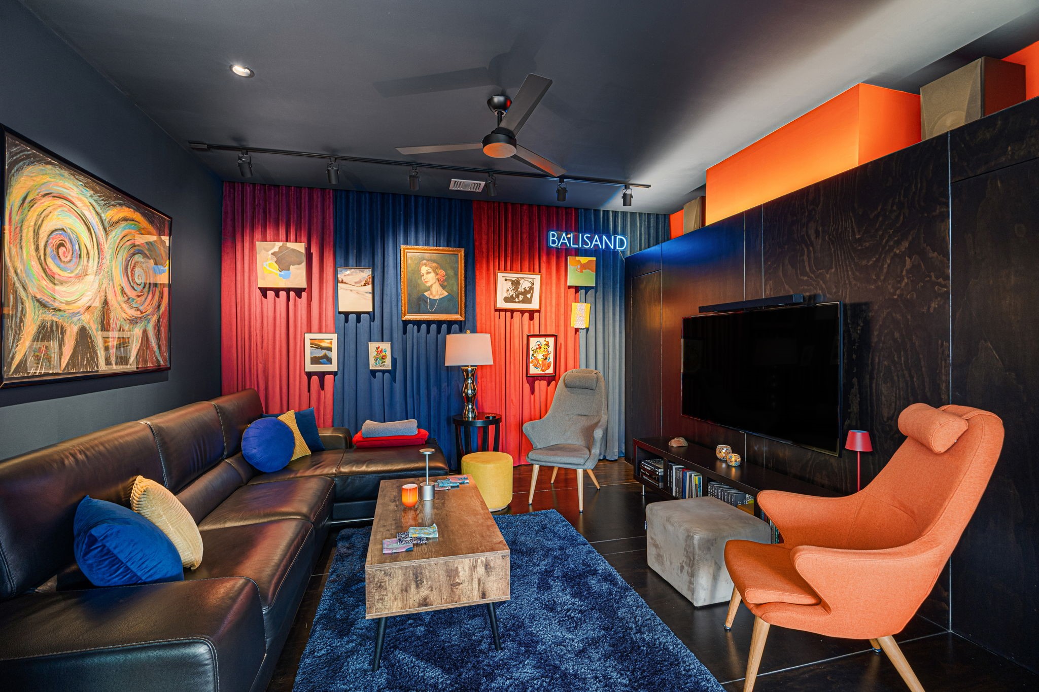 5811 Rose Street Houston, TX 77007 - Photo 14 of 38 The entertaining salon sets the perfect mood for movie nights, a glass of wine and some jazz after a long day, or relaxing after dinner. Concealed built-in music storage and AV equipment are hidden behind the TV wall.