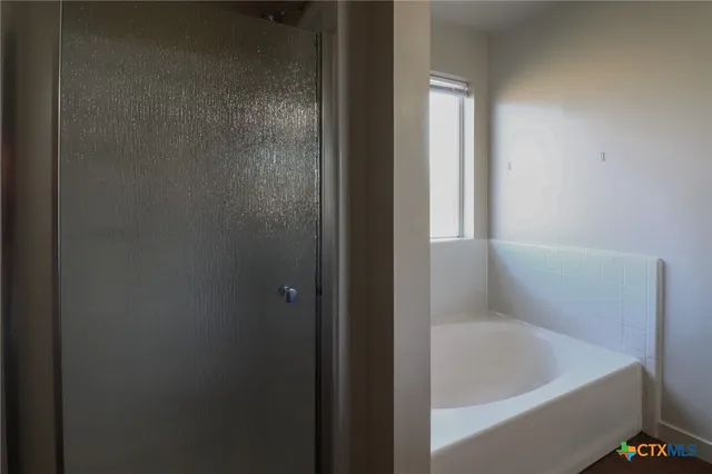 a bathroom with a bathtub