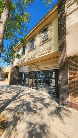 a view of a building with a patio