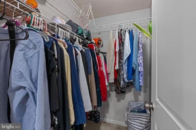 a view of walk in closet with clothes