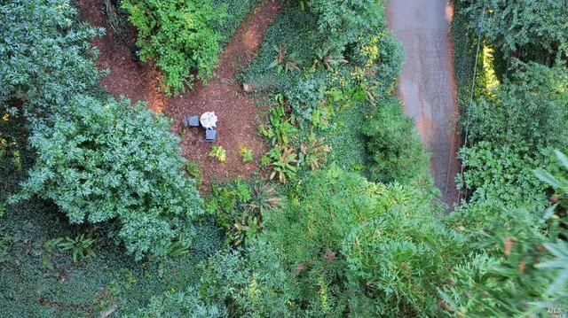 an aerial view of a house with lots of trees