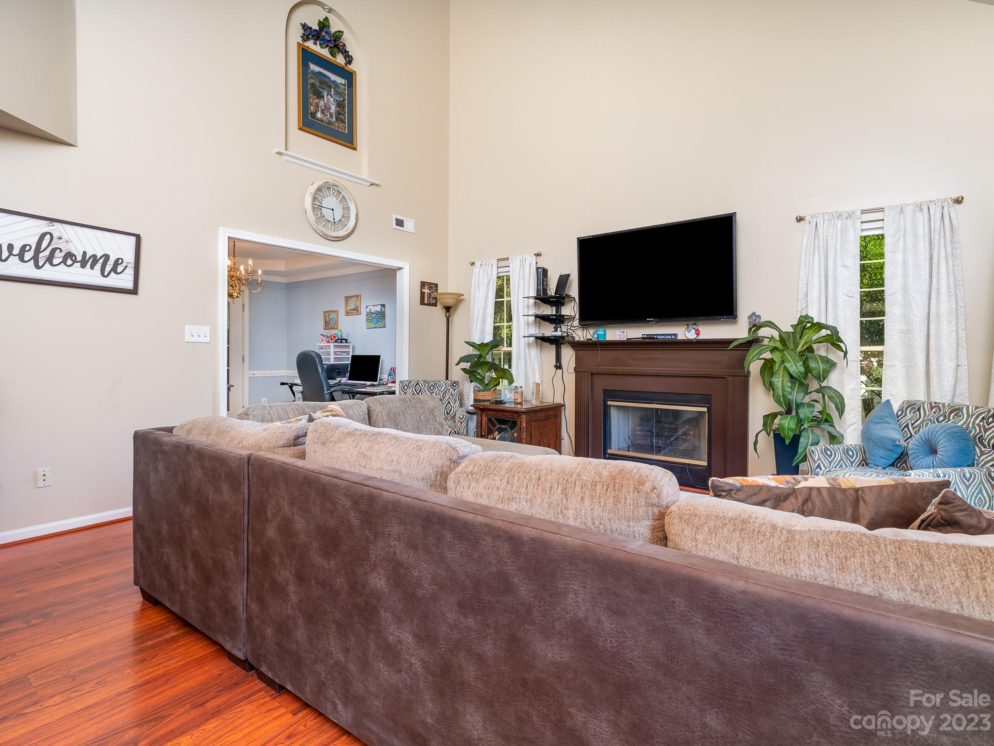 12119 Shadow Ridge Lane Charlotte, NC 28273 - Photo 6 of 28 a living room with furniture a fireplace and a flat screen tv
