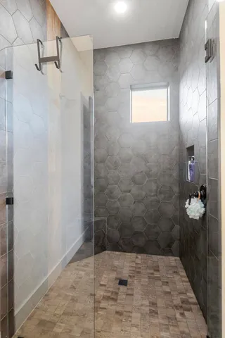 a bathroom with a shower