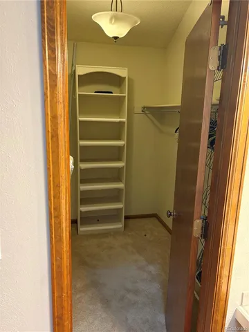 a view of walk in closet with empty racks