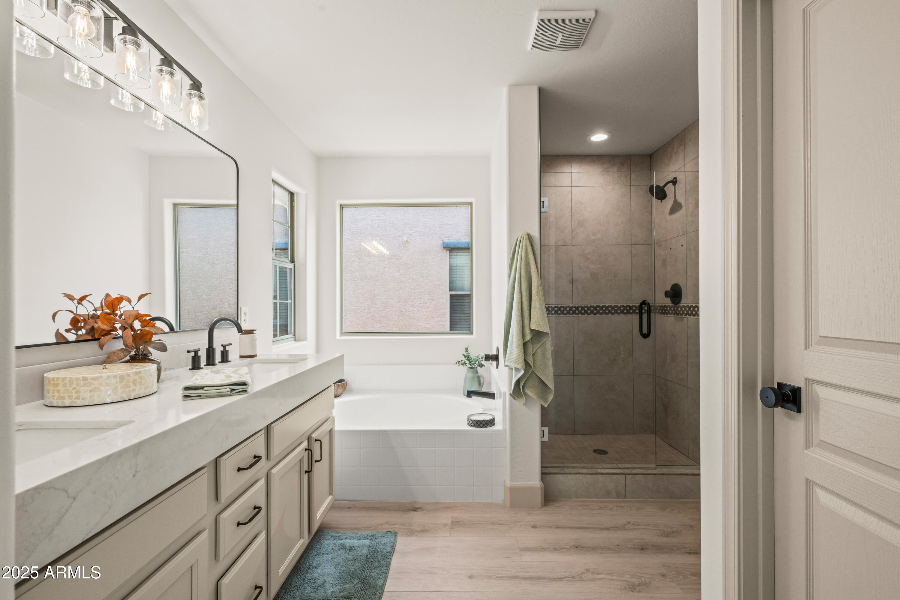 3745 East Flamingo Way Gilbert, AZ 85297 - Photo 10 of 25 a bathroom with a double vanity sink mirror and shower
