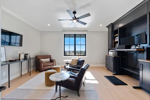 a garden view with a playing court