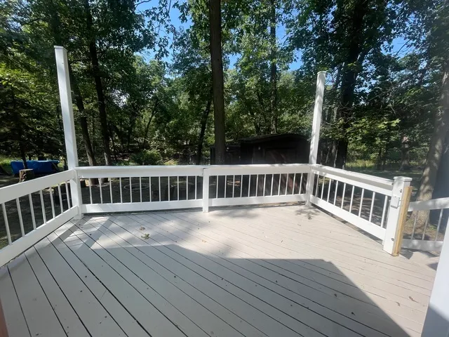 a view of a wooden deck