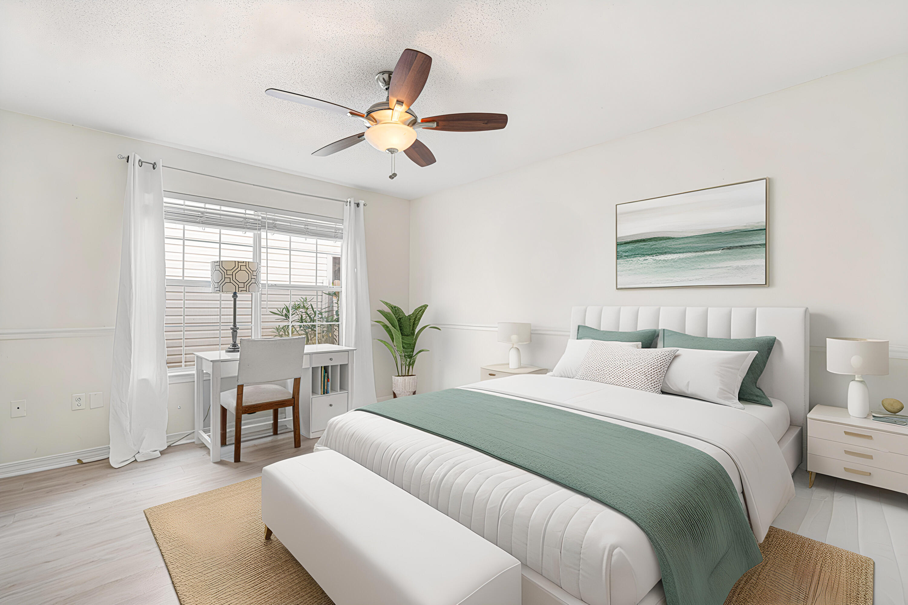 42 Vía Largo, Unit 7B Santa Rosa Beach, FL 32459 - Photo 9 of 36 a bedroom with a bed and a chandelier