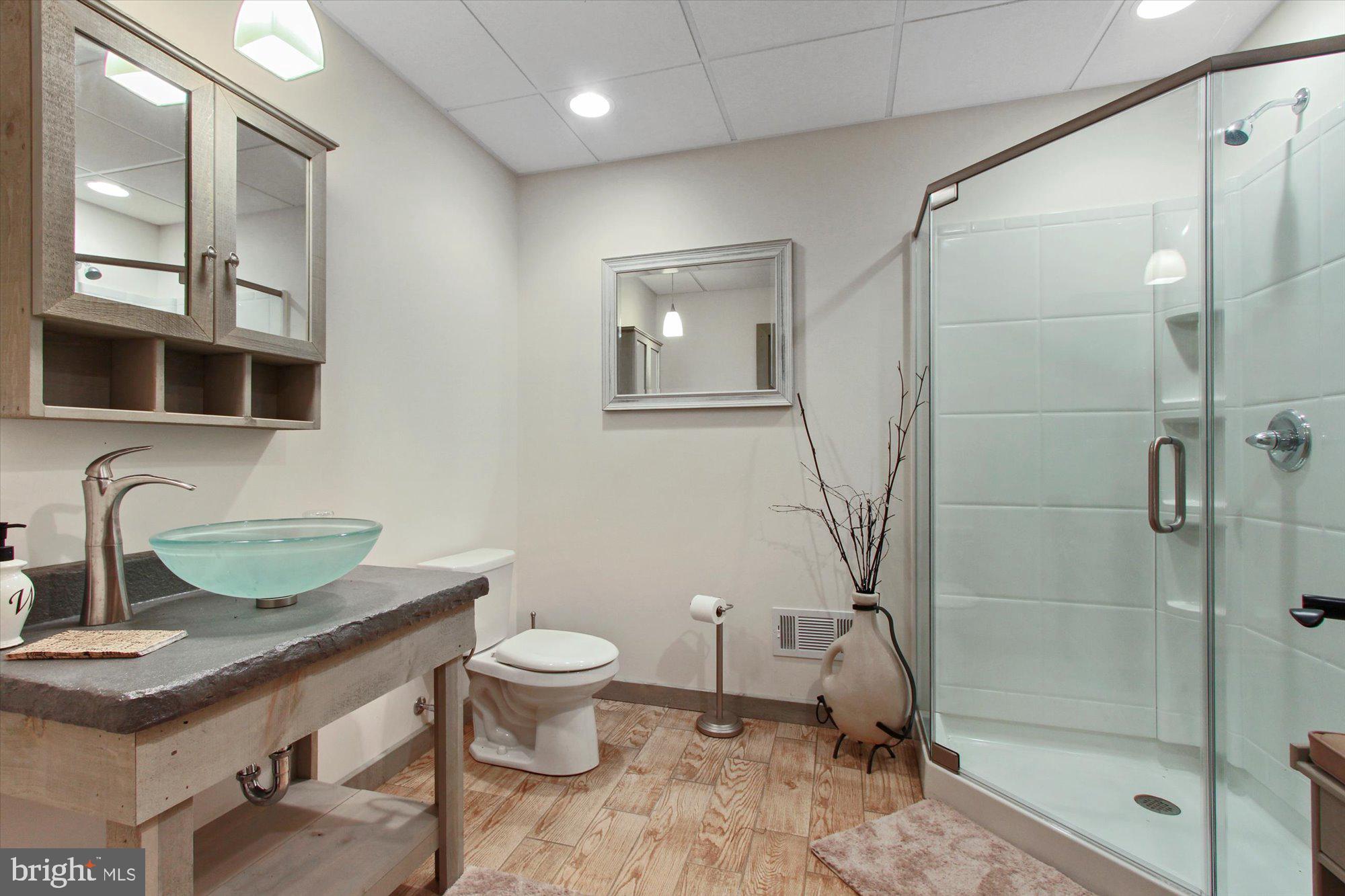 4549 Walters Hatchery Road Spring Grove, PA 17362 - Photo 44 of 64 a bathroom with a granite countertop sink toilet a mirror and shower