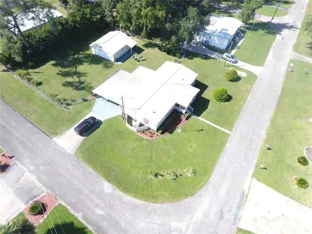 an aerial view of a swimming pool