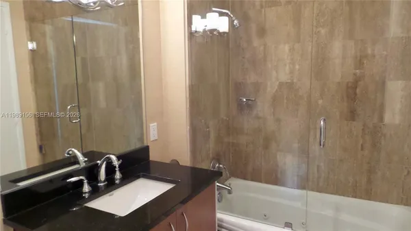 a bathroom with a bathtub