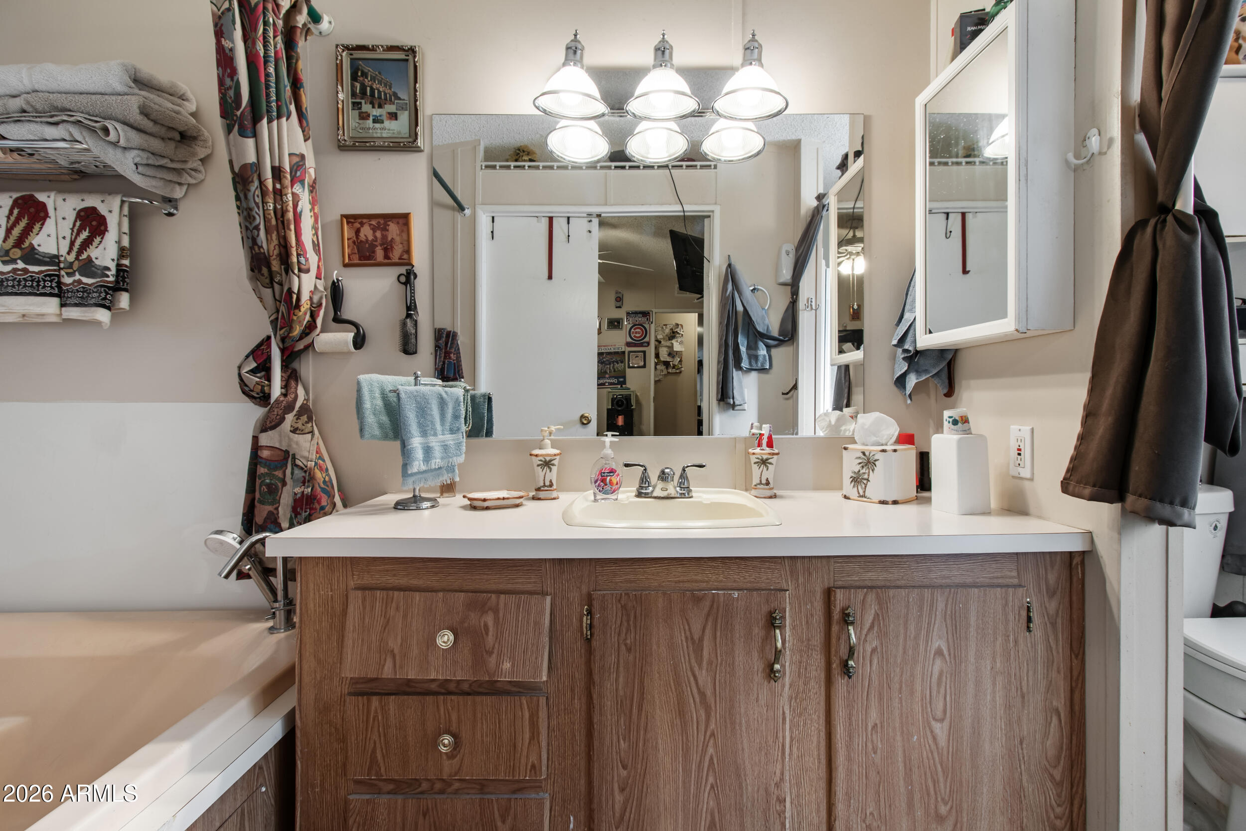2121 North Center Street, Unit 15 Mesa, AZ 85201 - Photo 22 of 50 a bathroom with a sink vanity and a mirror