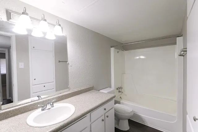 a bathroom with a sink a toilet and a mirror