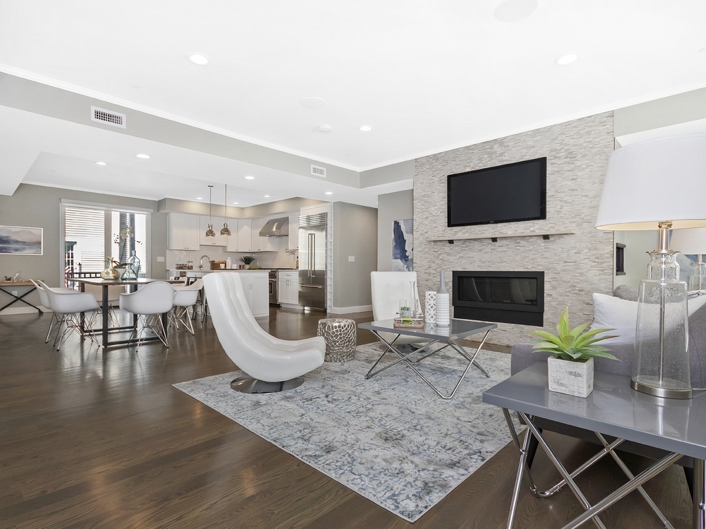 260 Gold Street, Unit 1 Boston, MA 02127 - Photo 6 of 16 a living room with furniture a flat screen tv and a fireplace