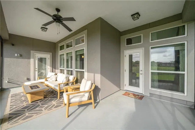 a living room with patio