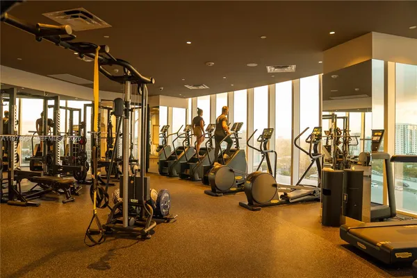 a view of a room with gym equipment