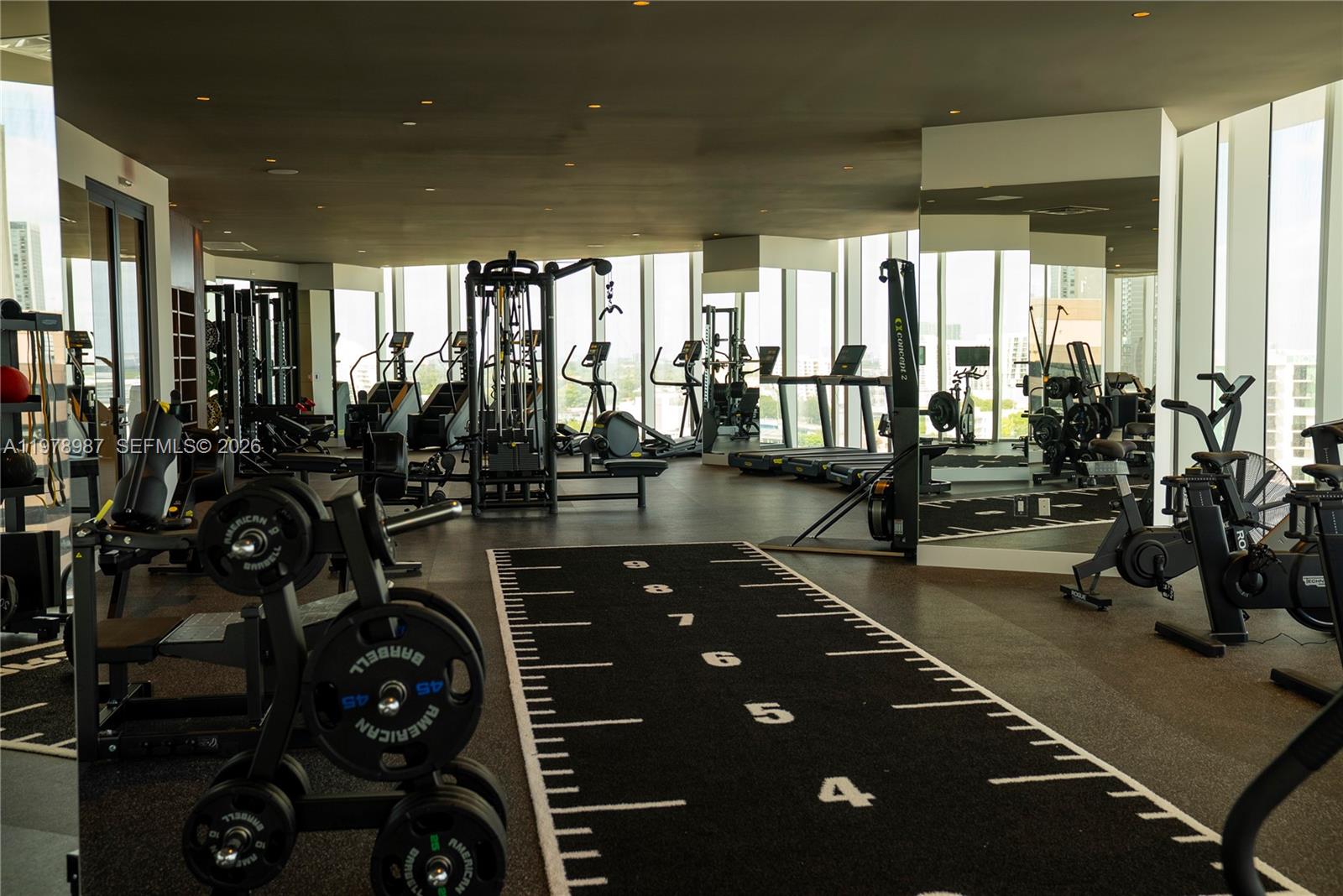 275 Southwest 6th Street, Unit 2007 Miami, FL 33130 - Photo 15 of 24 a room with gym equipment and large windows