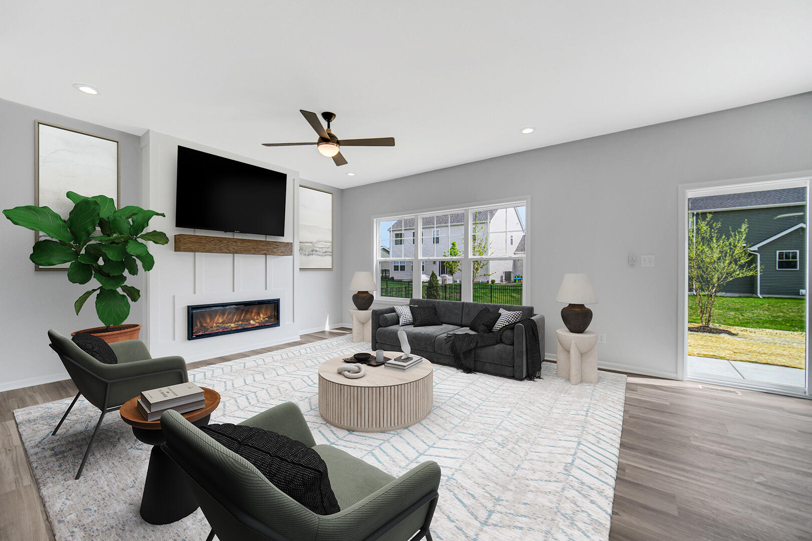 708 Druim Trail Crown Point, IN 46307 - Photo 2 of 27 a living room with furniture a fireplace and a flat screen tv