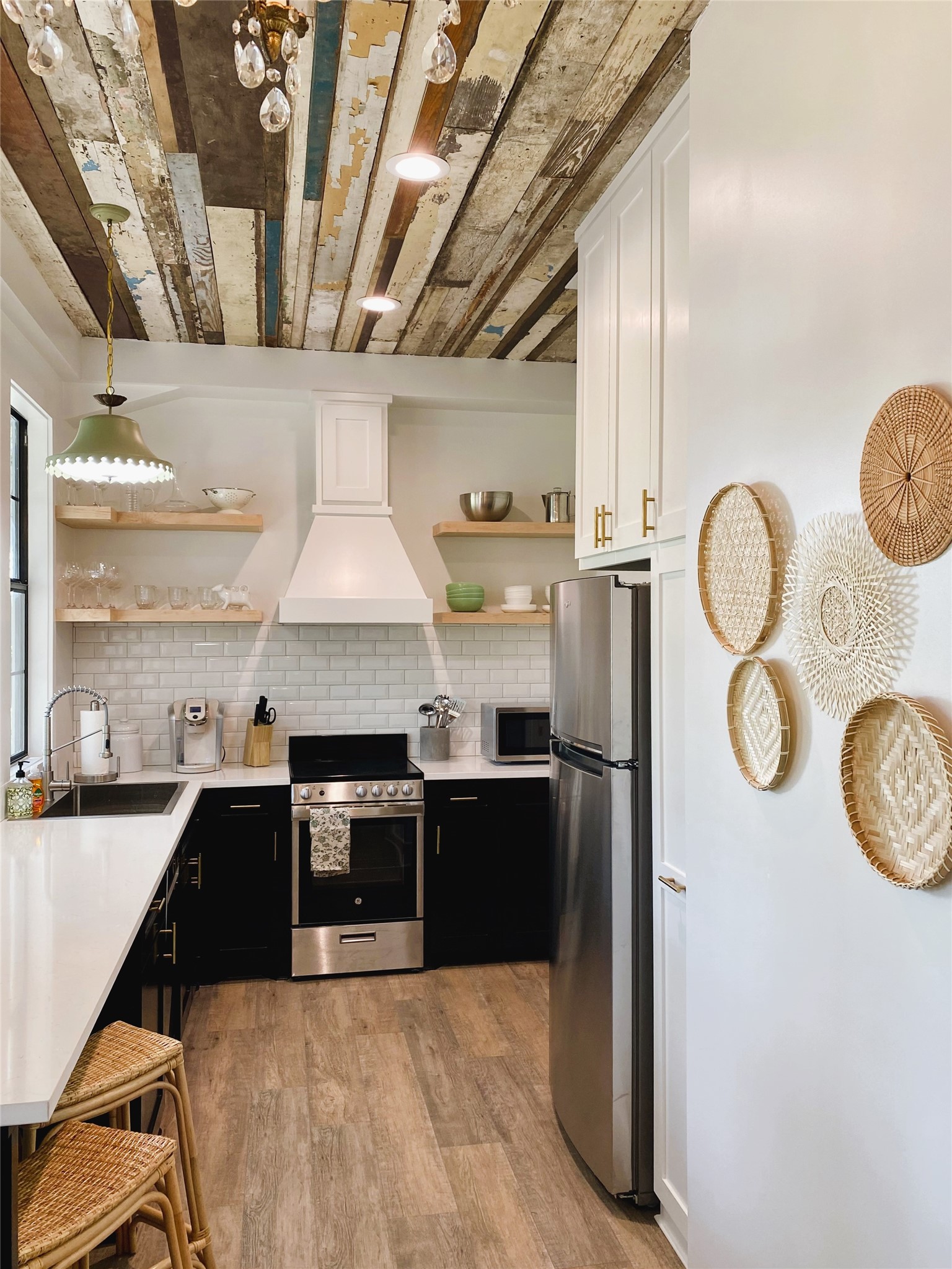 6978 Skull Creek Road Fayetteville, TX 78940 - Photo 18 of 24 View of "Bunkhouse" kitchen with antique barn wood ceiling.