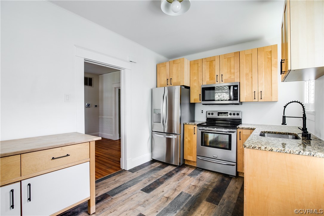 4604 Brook Road Richmond, VA 23227 - Photo 18 of 38 a kitchen with stainless steel appliances granite countertop a refrigerator stove and sink