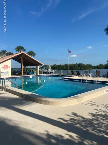 a view of an outdoor space and swimming pool