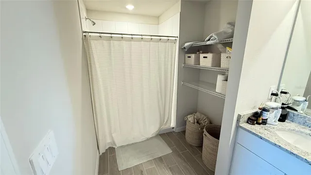 a bathroom with a shower