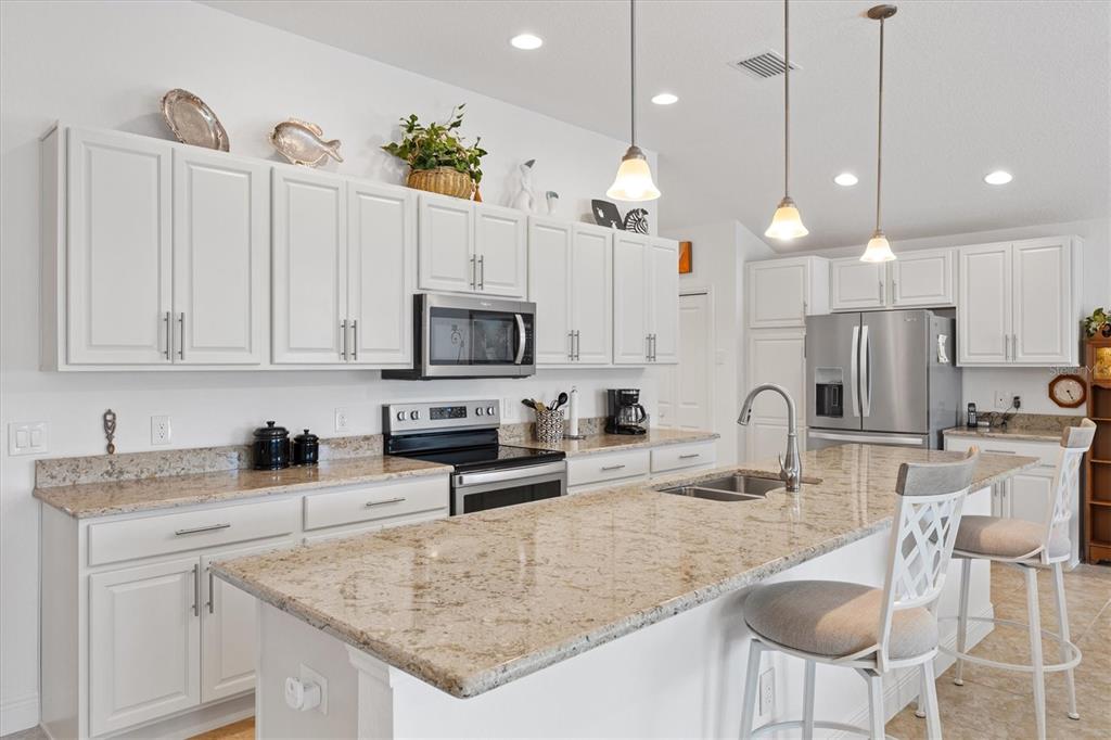 10404 Silver Maple Avenue Oxford, FL 34484 - Photo 9 of 41 a kitchen with stainless steel appliances granite countertop a sink a stove a microwave a refrigerator and cabinets