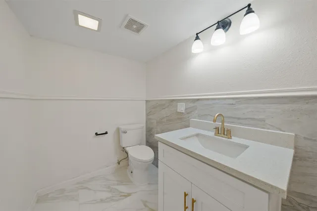 a bathroom with a sink toilet and vanity