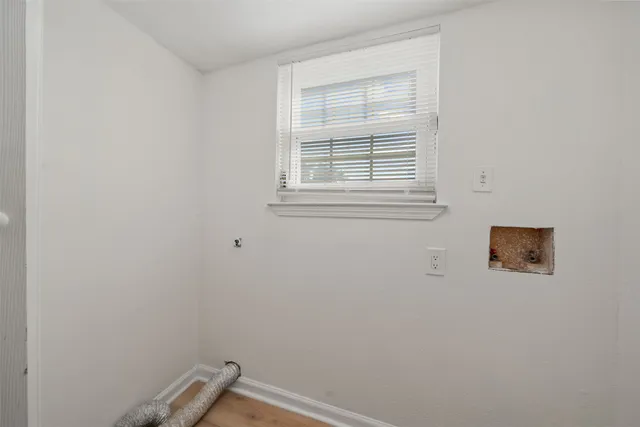 a view of a small space with a window