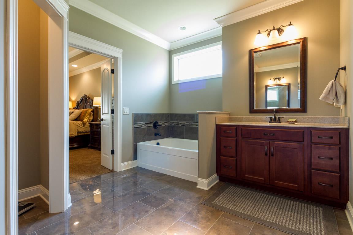 4680 Sango Road Clarksville, TN 37043 - Photo 15 of 29 a bathroom with a tub a double vanity sink and a mirror