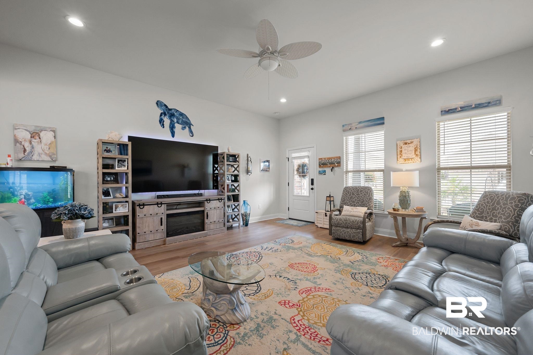 1165 Stella Road Foley, AL 36535 - Photo 8 of 42 Living room featuring a ceiling fan, wood finished floors, recessed lighting, and baseboards