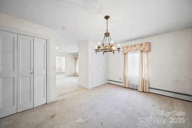 a view of a chandelier in a room
