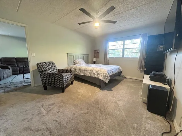 a living room with bed furniture and a window