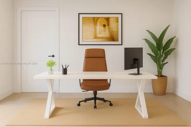 a view of a livingroom with furniture and a potted plant