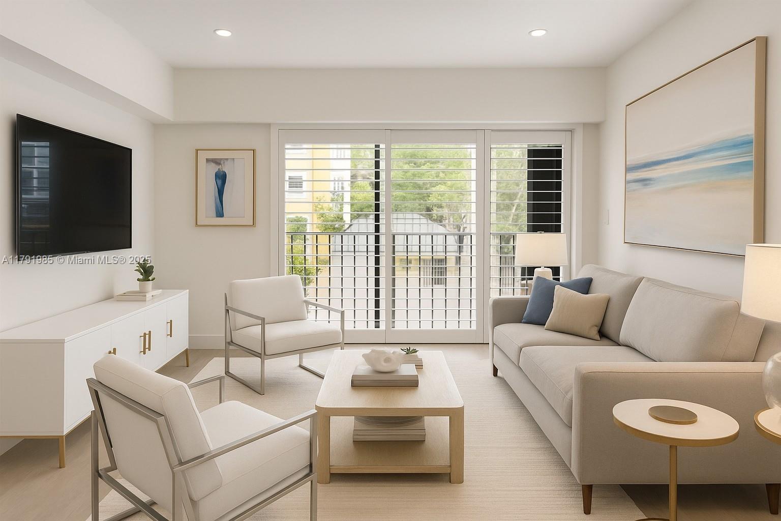 575 Crandon Boulevard, Unit 307 Key Biscayne, FL 33149 - Photo 2 of 37 a living room with furniture and a flat screen tv