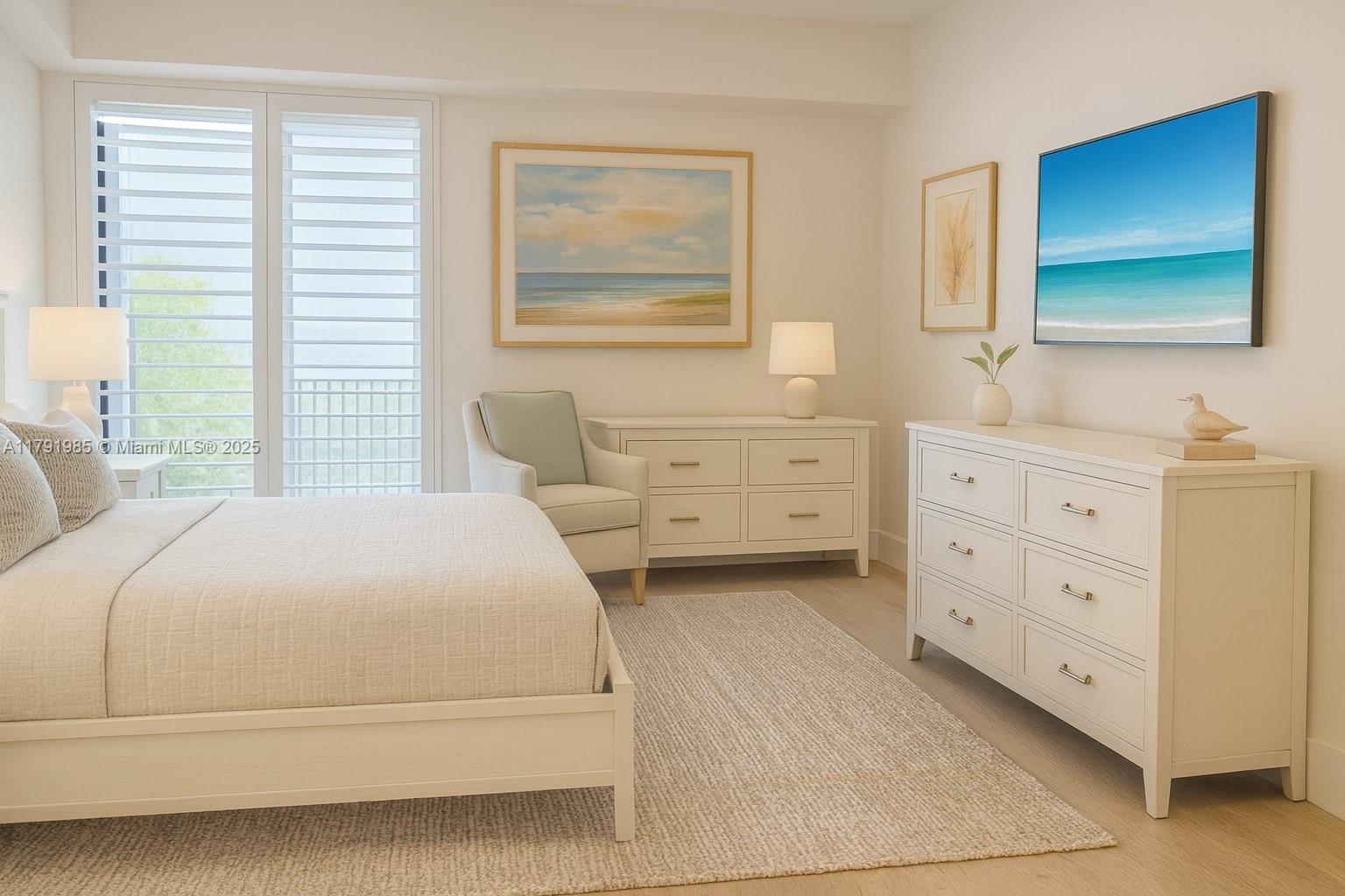 575 Crandon Boulevard, Unit 307 Key Biscayne, FL 33149 - Photo 6 of 37 a bedroom with a bed and a dresser
