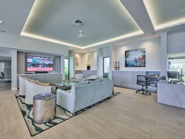 a view of a city from a yard