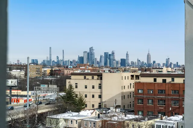 a city view with tall buildings