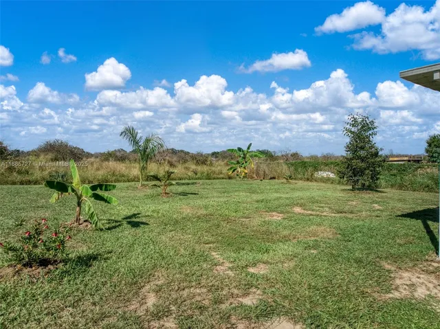 a view of a big yard with lots of green space