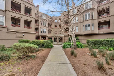 a view of a building with a large windows