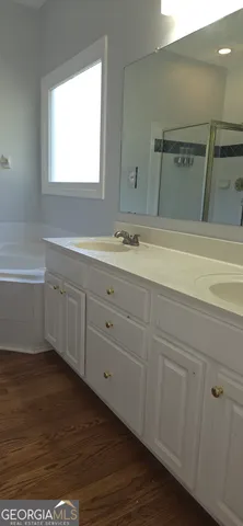 a bathroom with a sink and mirror