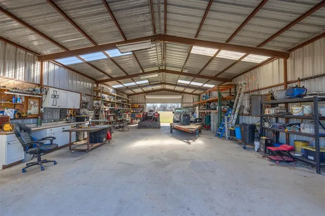 a view of a storage room with racks