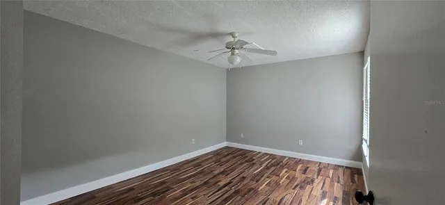 an empty room with a workspace