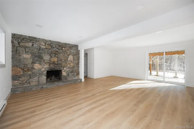 a room with a fireplace