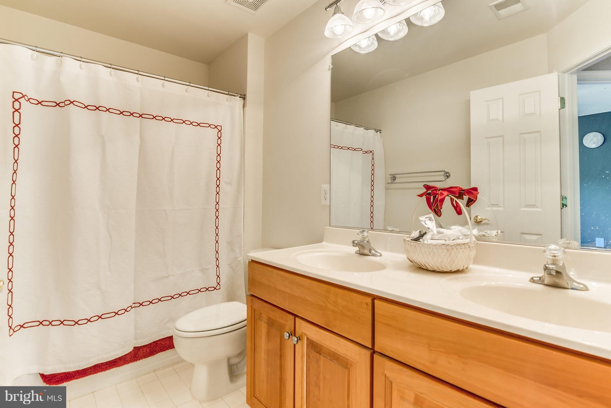24806 Prairie Grass Drive Aldie, VA 20105 - Photo 20 of 30 a bathroom with a granite countertop sink mirror vanity and toilet