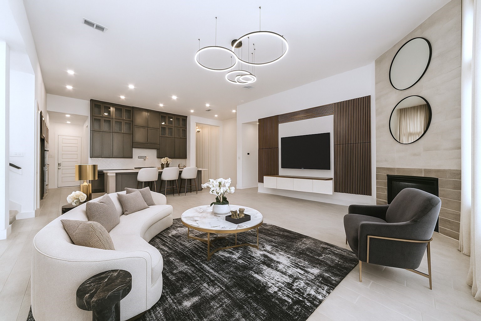 32018 Crested Knl Court Fulshear, TX 77441 - Photo 22 of 49 a living room with furniture a fireplace and a flat screen tv