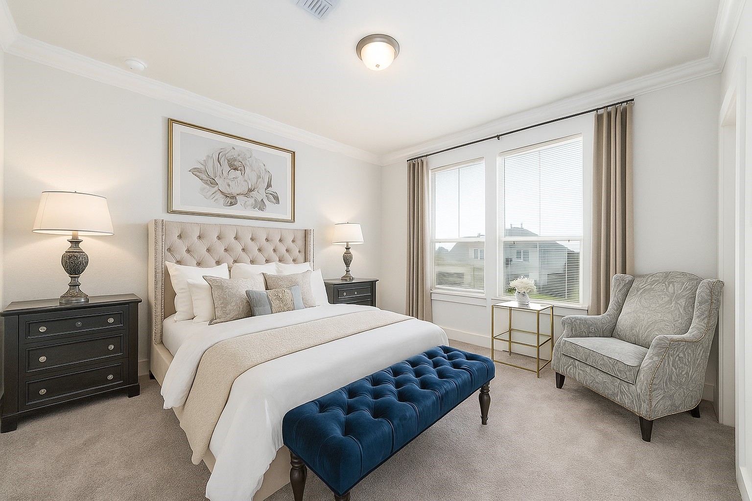 32018 Crested Knl Court Fulshear, TX 77441 - Photo 35 of 49 a bedroom with a bed a couch and a window with outer view